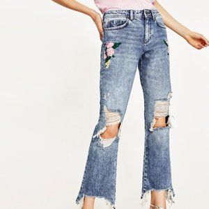 Zara Basic Z1975 Denim flower ripped jeans